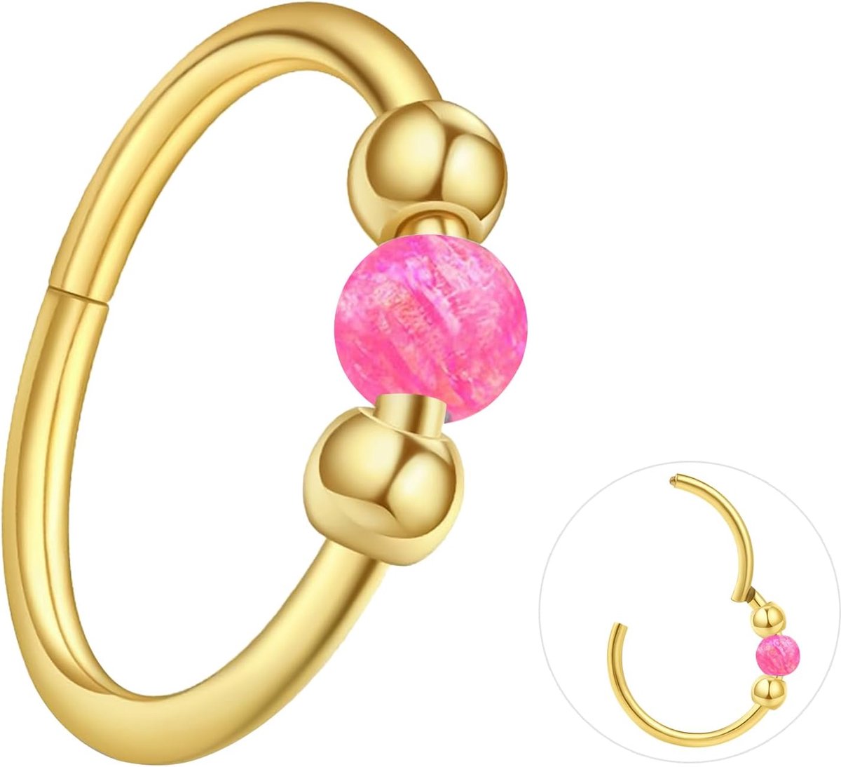 Titanium-neusring, septum, piercingsieraden, helix, kraakbeen, conch, scharnierende segmentringen, tragus, lip, 18g 16g dikte, hypoallergeen 8 mm/10 mm, wit, blauw, roze, opaal, voor