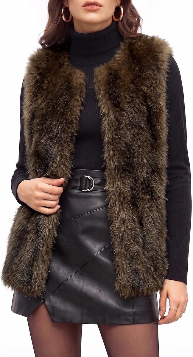 Elegant damesvest van synthetisch pluche, licht vest, zacht, mouwloze jas, casual en modieus, warm, winddicht, met zak