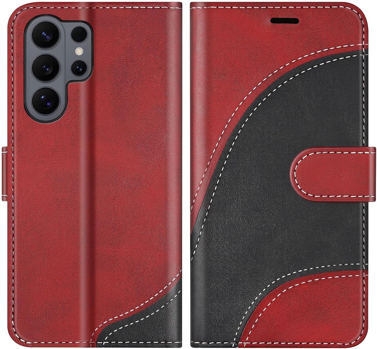 Hoesje voor Samsung Galaxy S26 Ultra, PU Lederen Bookcase Portemonnee Beschermhoes Telefoonhoesjes, Flip Case Beschermhoesje voor Samsung Galaxy S26 Ultra, Rood