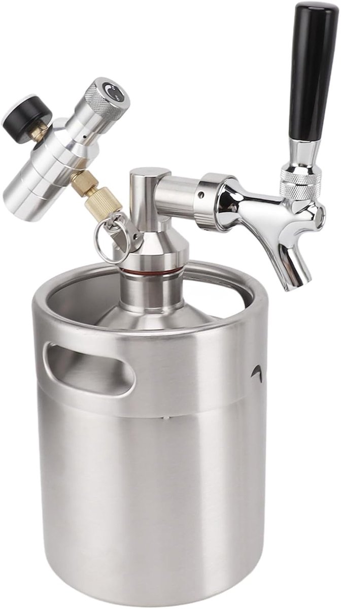 2L Mini Keg Growler Roestvrijstalen Bierdispenserkit, Draagbaar Homebrew-systeem Onder Druk, 150PSI, Minivat, Thuisbrouwen, Klein Biervat