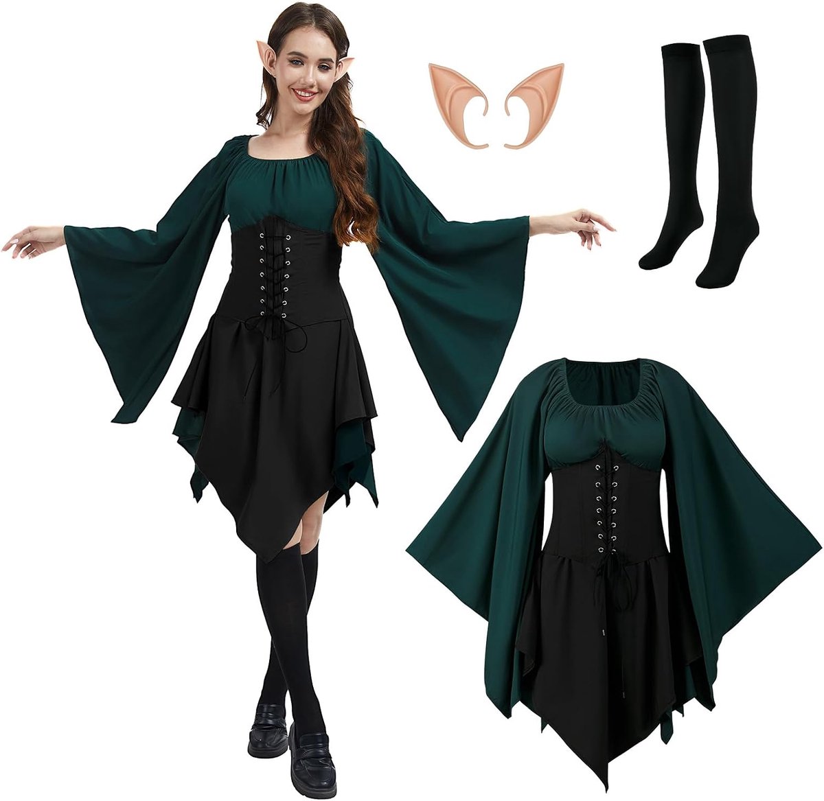 Jurk voor dames, traditionele Ierse jurk, renaissance vintage jurk, elfenkostuum, verkleedkleding voor Halloween, carnaval, cosplay