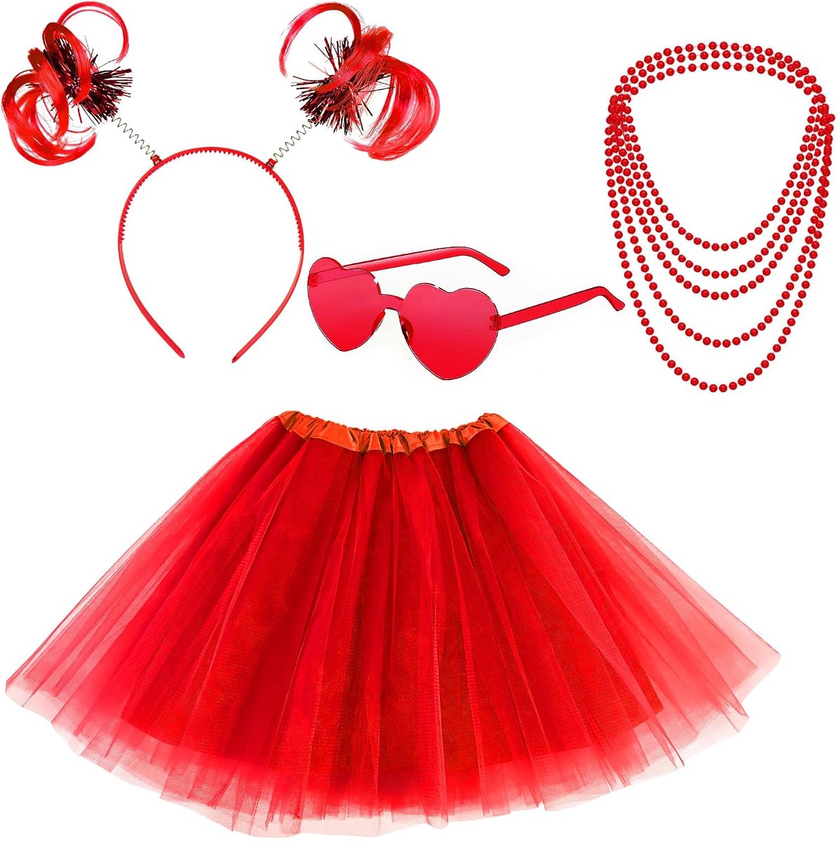 Tutu Kostuum Accessoires, Pom Pom Hoofdband Gelaagde Tule Tutu Hart Zonnebril voor Vrouwen Meisjes Spirit Week Neon Party