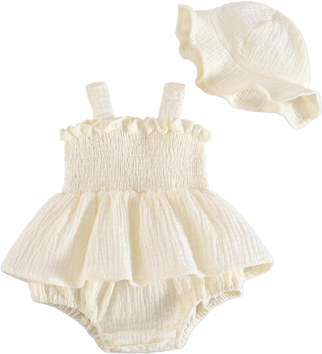 Zomerjurk voor babymeisjes, outfit hart/bloemenpatroon, boho, katoen-linnen jurk en hoed voor pasgeborenen, fotoshoot, outfits voor vroegtijdige peuters