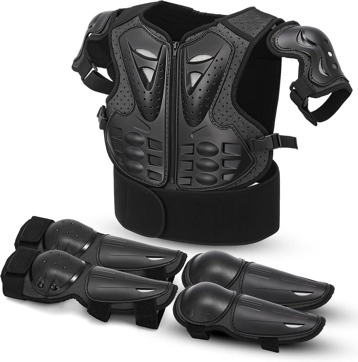 Beschermersset Motorcross Mountainbike Borstpantser met Knie Elleboog Verstelbaar Schokabsorberend Ademend voor Fiets Scooter Skateboard Ski voor 4-12 Jaar