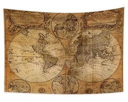 YongFoto 100x70cm Map Carpet,World Map Tapestries Wanderlust Pirate Map Ancient Historical Atlas Earth Round Surface Tapestries for Dormitory Decor Sofa Bed Cover Blanket E-Lesson