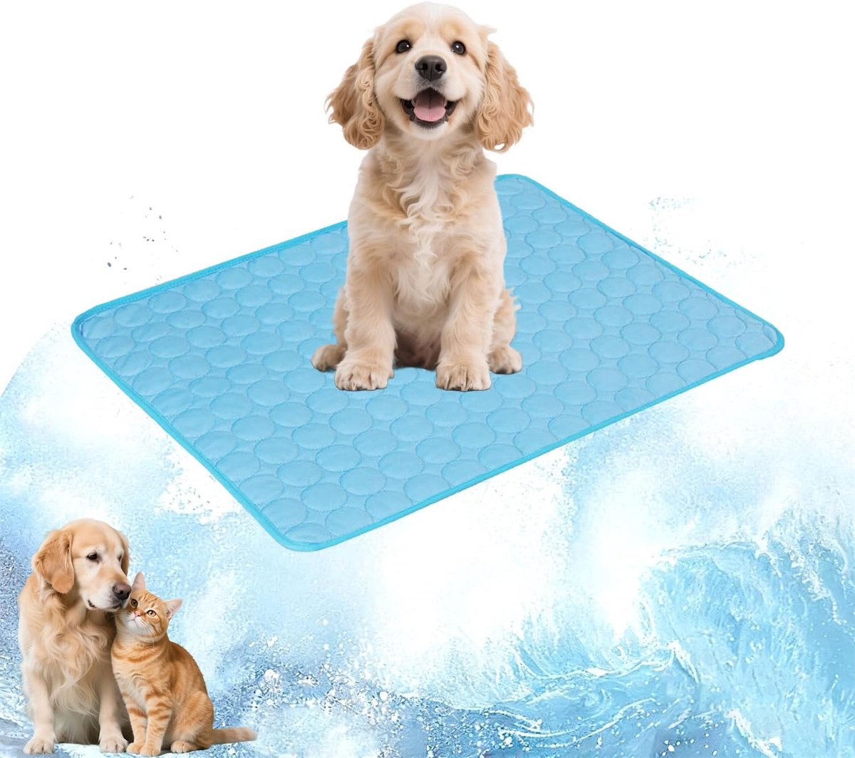 Koelmat voor huisdieren, 50,5 x 40,5 cm, voor de zomer, waterdicht, antislip, voor de zomer, S, blauw