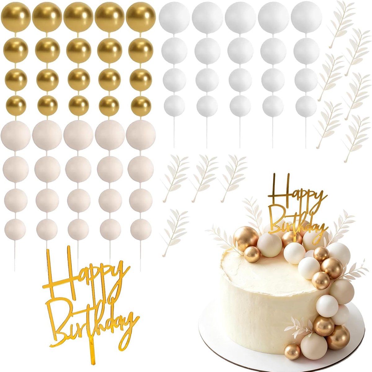 71 stuks Boho Gouden Ballen Taartdecoratieballen Happy Birthday