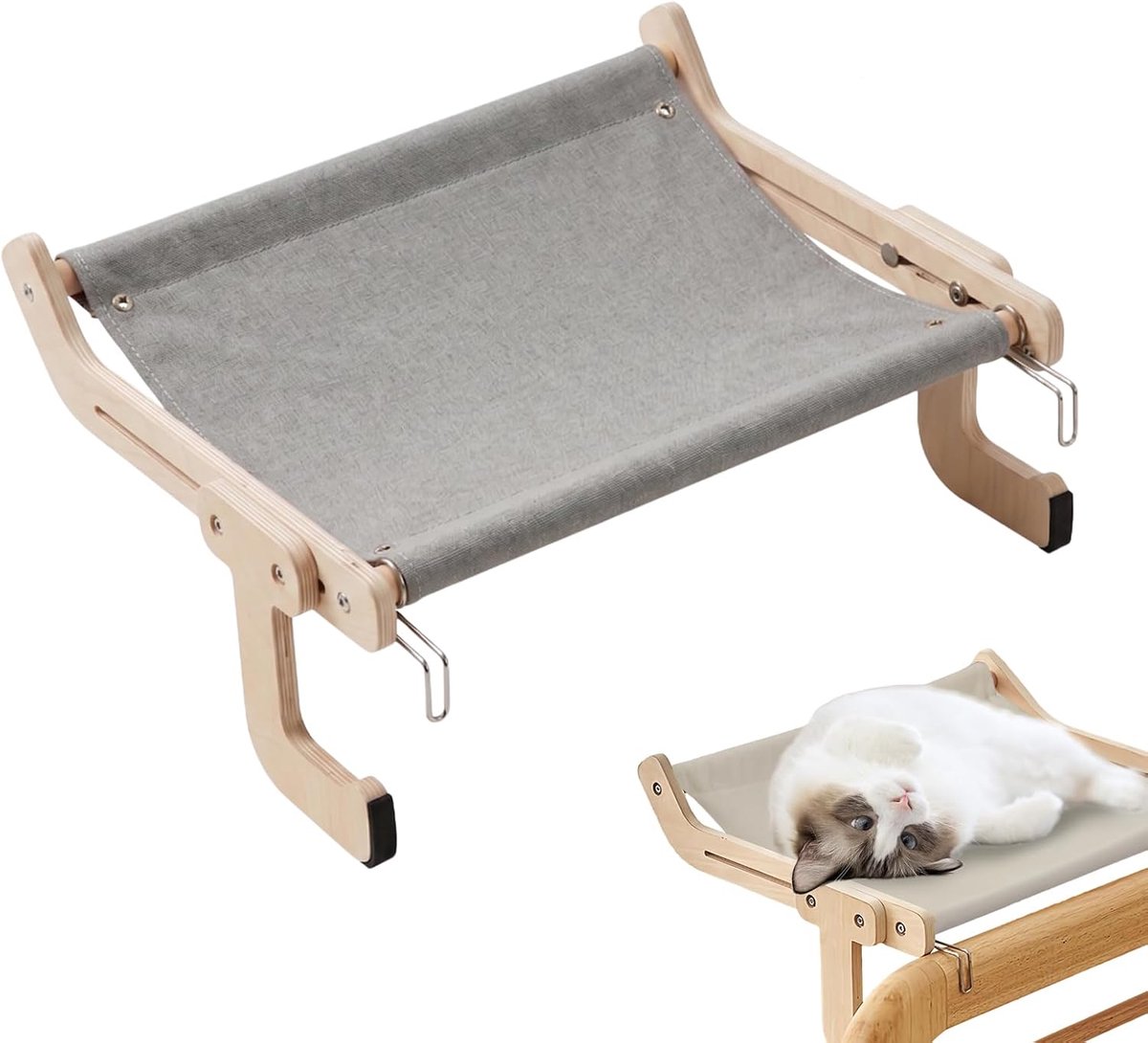 Kattenhangmat voor ramen, hangende kattenhangmat, kattenligstoel, balkon, houten kattenraam, zitstangen, kattenhangmat, kattenbed, voor bedrand, katten, balkon, hangmat bed