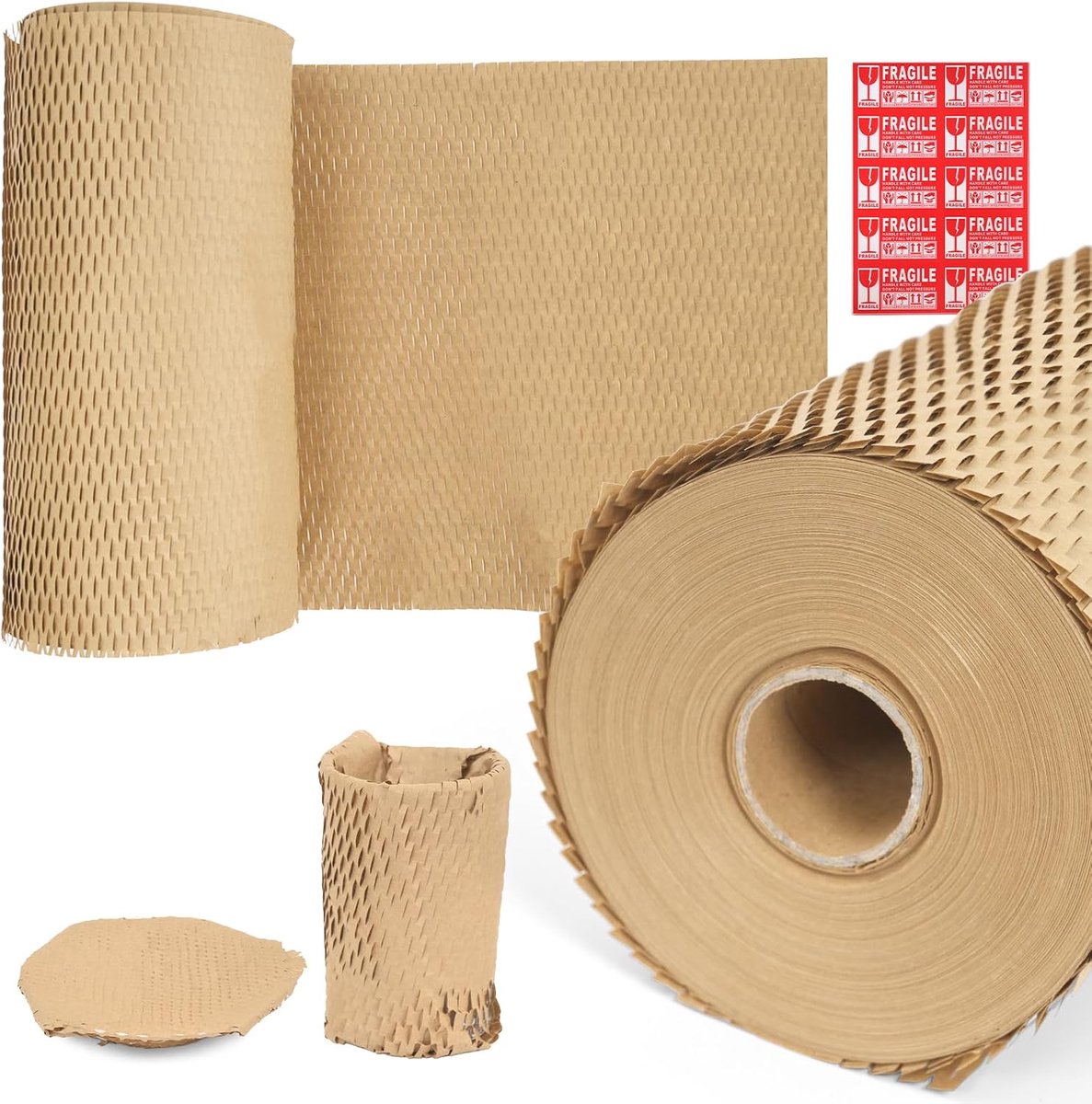 2 stuks bruin honingraatverpakkingspapier, 38 cm x 50 m, verpakkingspapier om te verhuizen, recyclebaar honingraatpapier, verhuismateriaal, verpakkingspapier met 100 breekbare