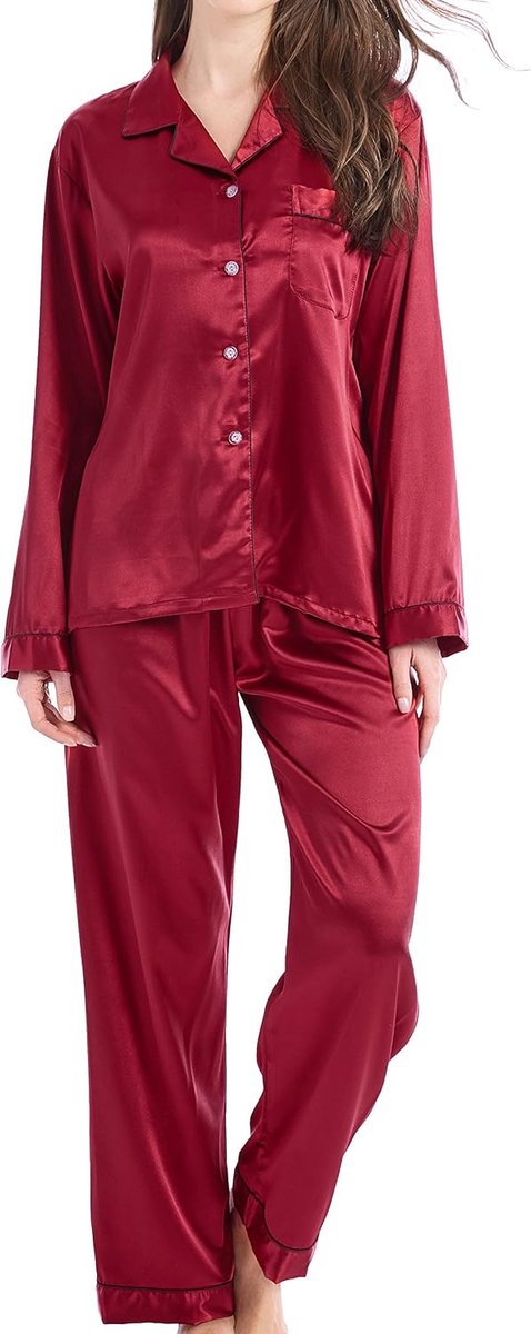 Pyjama voor dames, satijn, lang, nachtkleding, loungewear
