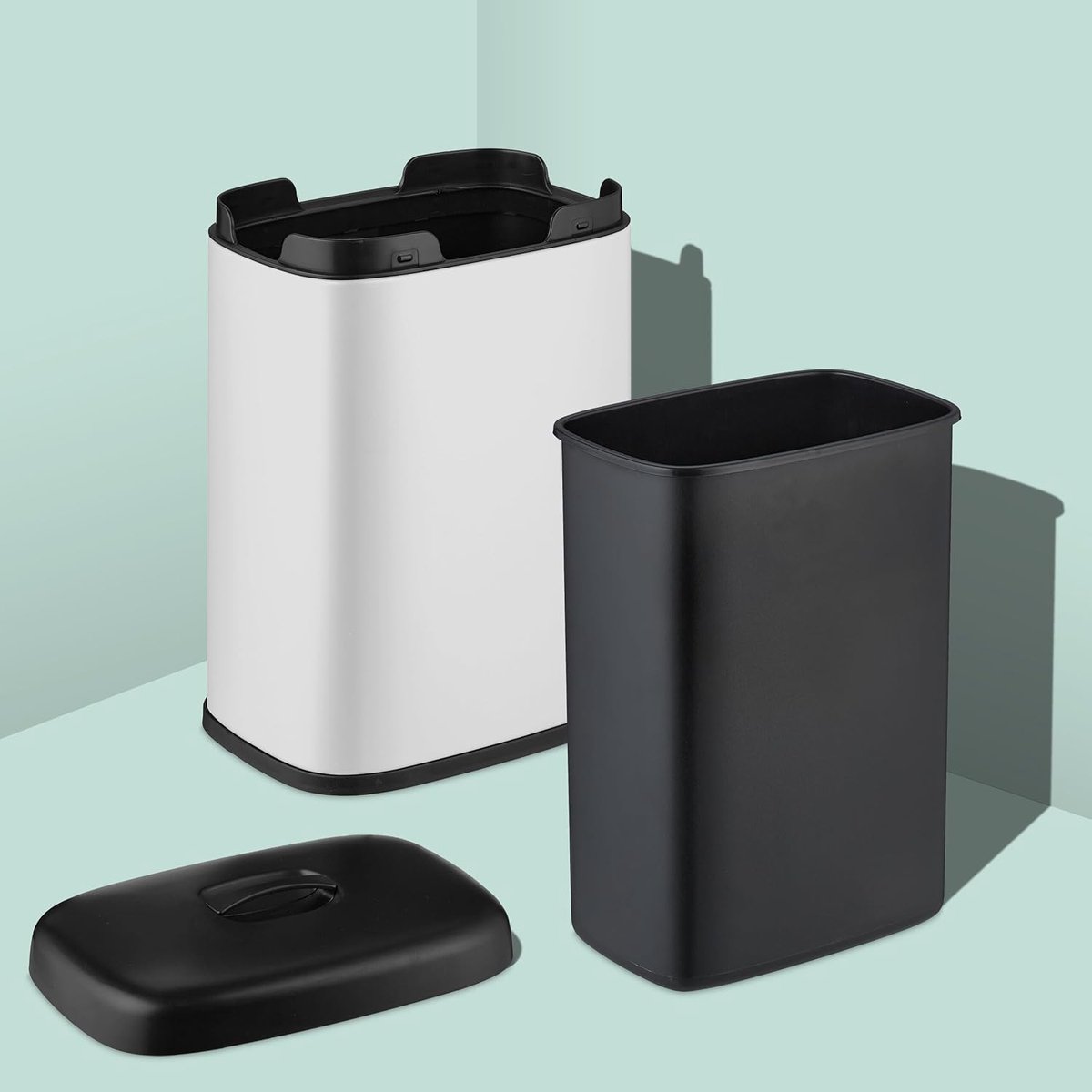 Hangende prullenbak 5 liter met deksel en binnenemmer, voor keuken, badkamer of kantoor, 29 x 21,5 x 16,5 cm