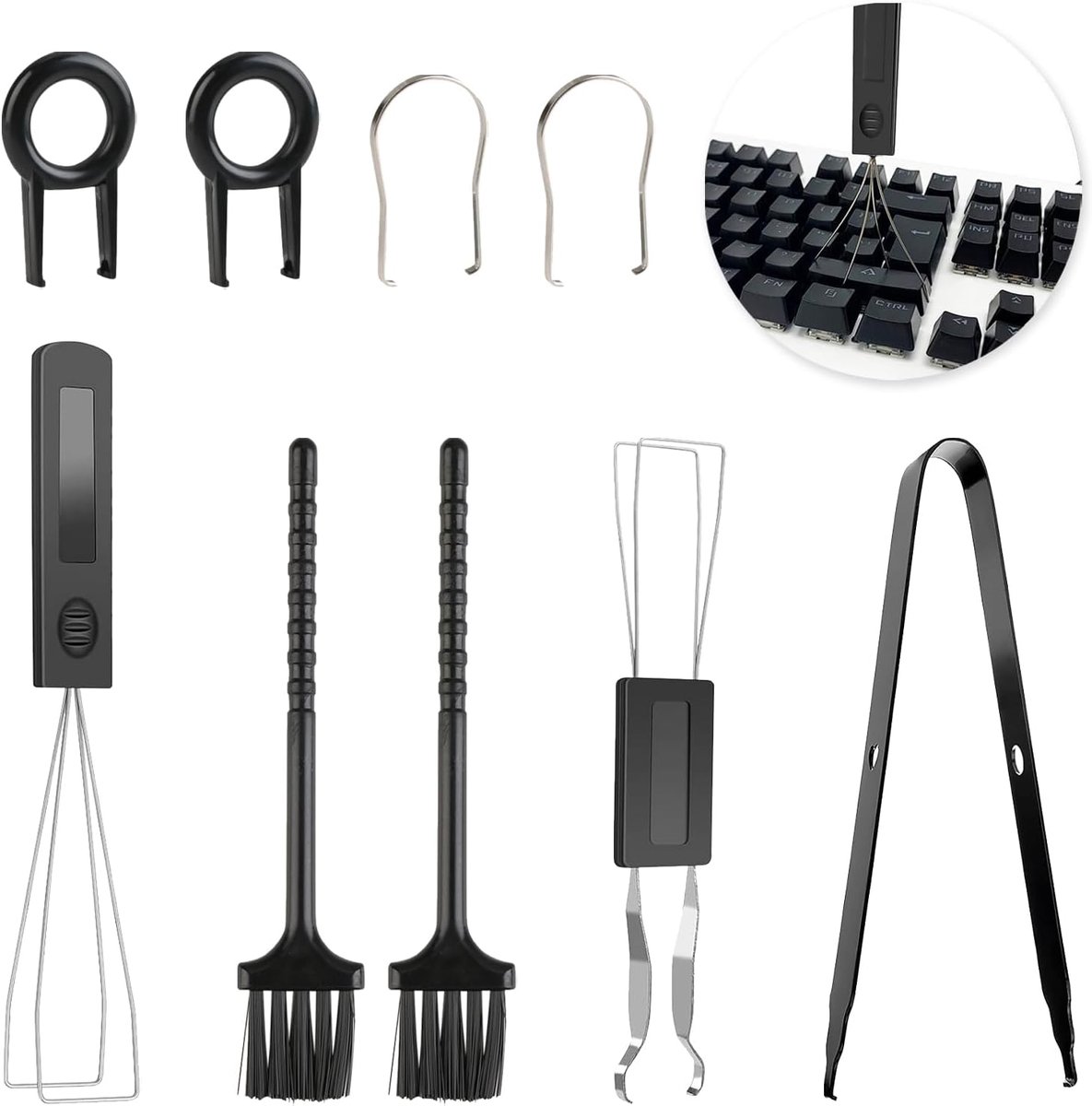 9 stuks keycap remover, keycapverwijderaar en switch puller trekker toetsenbord reinigingsset voor mechanische toetsenborden, universeel inzetbaar voor computer en elektronica, inclusief 2 borstels