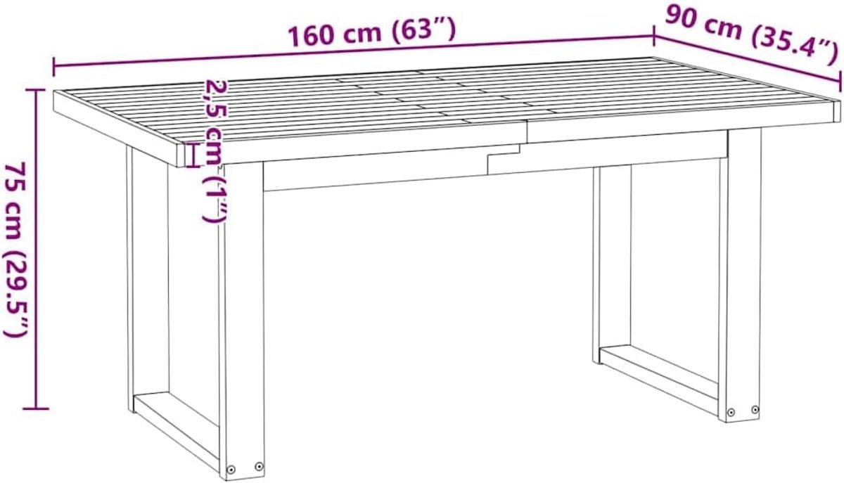 Grenenhout U vormige poten Naturel 160x90x75 cm