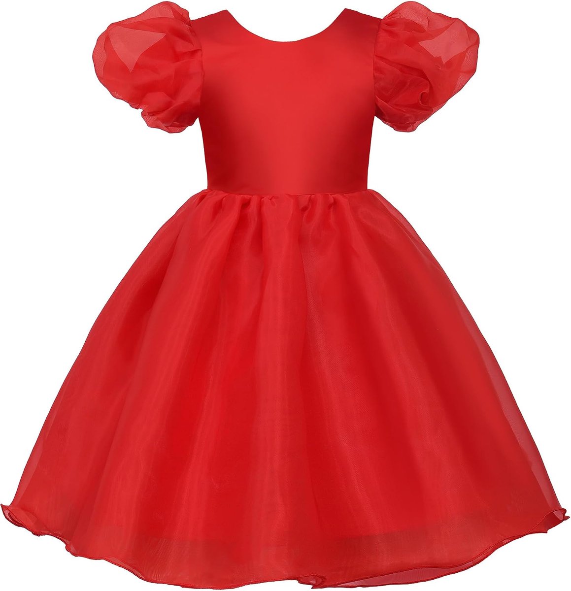 Bloemenmeisjesjurk, tule, prinsessenjurk met V-hals, afneembare strik, pofmouwen, voor bruiloft, feest, verjaardag