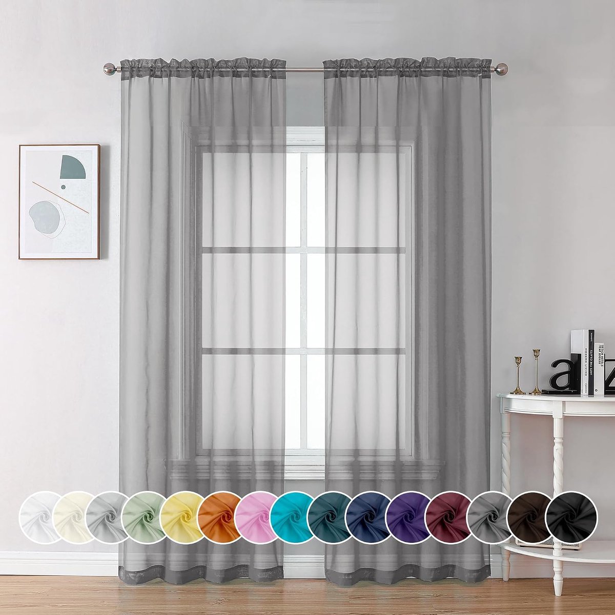 Transparante grijze gordijnen 213 cm lang, set met 2 panelen, lichtgewicht effen elegante raamgordijnpanelen, gordijnen, raamaankleding voor slaapkamer, woonkamer (106 x 213 cm