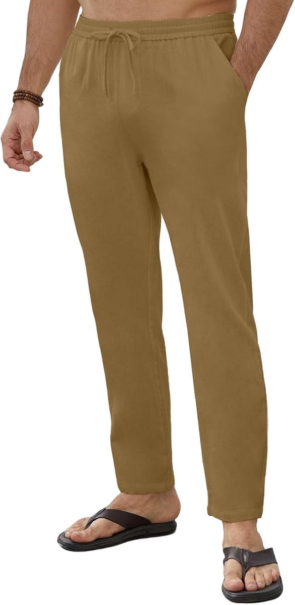 Linnen broek heren zomer wijde broek lange vrijetijdsbroek dunne zomerbroek lichte linnen broek slim fit met zakken trekkoord strandbroek heren katoenen broek relaxbroek linnen broek