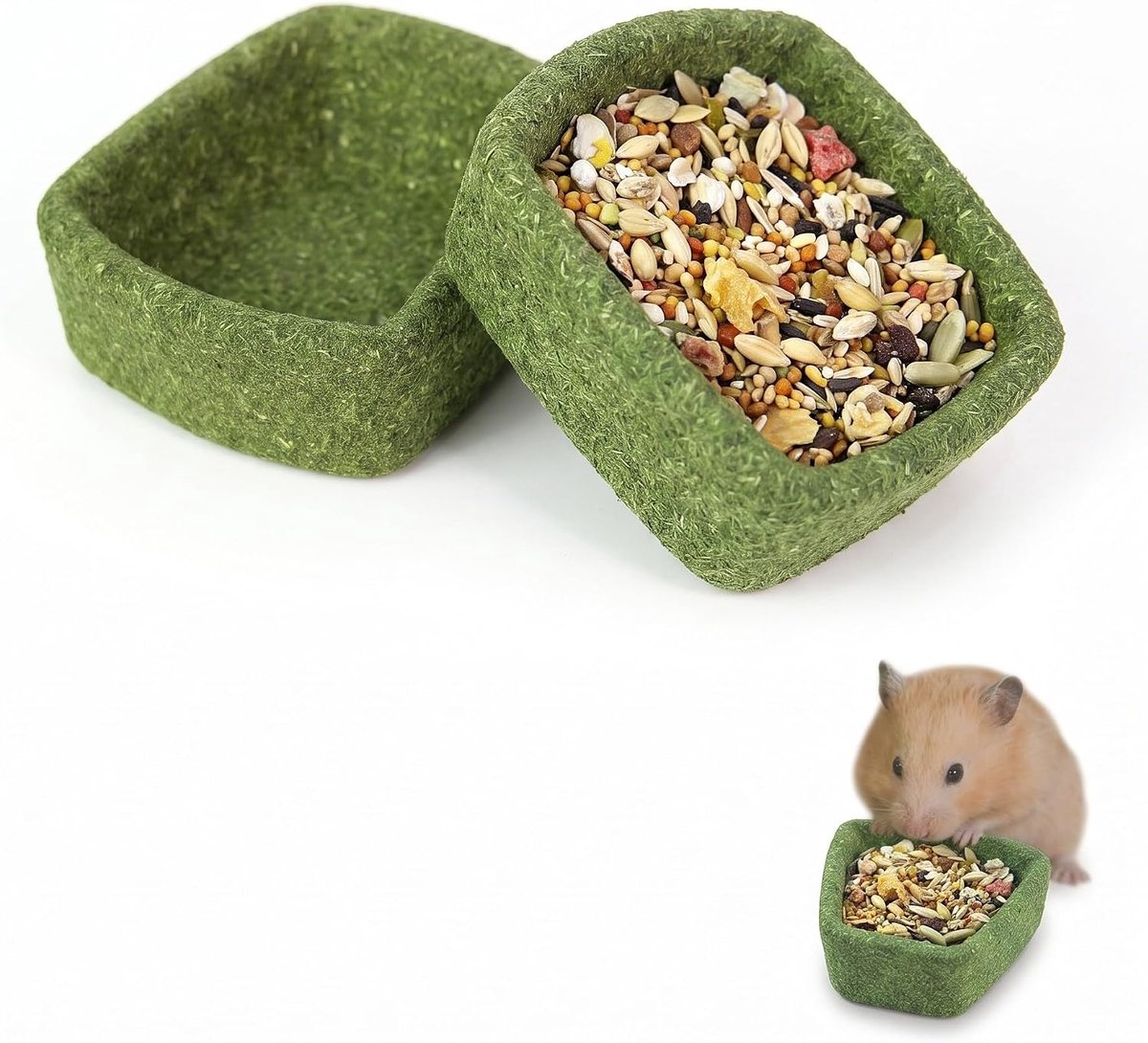 Schaal voor hamsters, 2 stuks, natuurlijke voedselschaal met antislip onderkant voor hamsterkooi, landschapsstijl, spatwaterdicht, voor een veilige leefruimte
