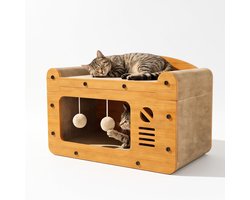 Sir.Pawsalot Luxe Houten Kattenhuis met Krabplank