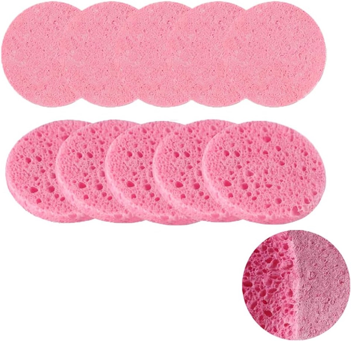 10 stuks roze ronde houten pulp katoen gecomprimeerde gezichtsspons herbruikbare gezichtswassponzen voor huidreiniging, cosmetische spa-make-up verwijdering