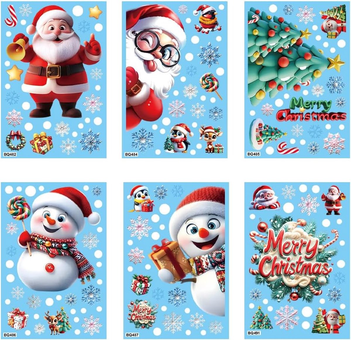 Kerstdecoratie voor ramen, afneembare kerstglasafbeeldingen met kerstman, rendier, sneeuwpop, decoratieve stickers voor glas, ideaal voor thuis, kantoor, winkels, 1 set