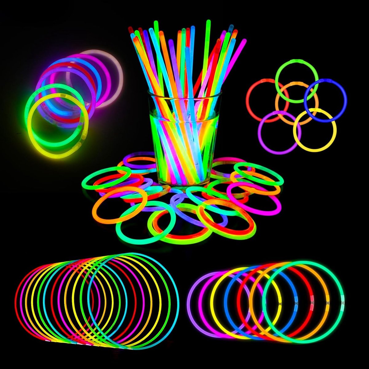 Knikstaafjes, partyset voor kinderen, 300 lichtgevende staven met 300 connectoren in 7 kleuren, feestdecoratie en kinderverjaardag, gastgeschenken voor festivals, Halloween, bruiloft en