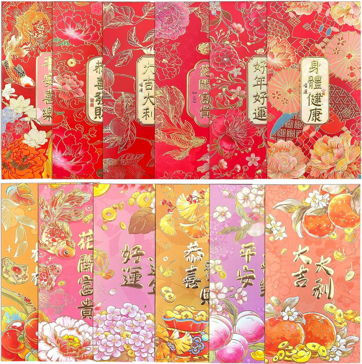 12 stuks rode enveloppen voor Chinees Nieuwjaar, grote geluksenveloppen Hong Bao voor maannieuwjaar, lentefestival, bruiloft, verjaardag enz. 9