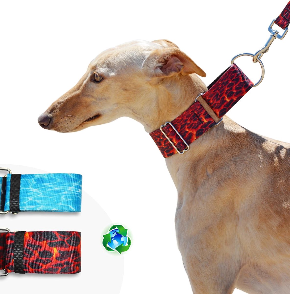 Nature Collectie 100% gerecycled polyester martingale halsband met natuur-geïnspireerde print (Groot, Lava)