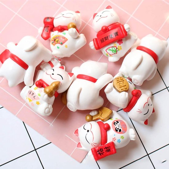 8Pcs Mini Maneki Neko Lucky Cat Beeldjes, Japanse Lucky Fortune Cat Beeldjes Zwaaien Fortuin Decor Ornamenten voor Home Car Office Decor(Wit) — afbeelding 5