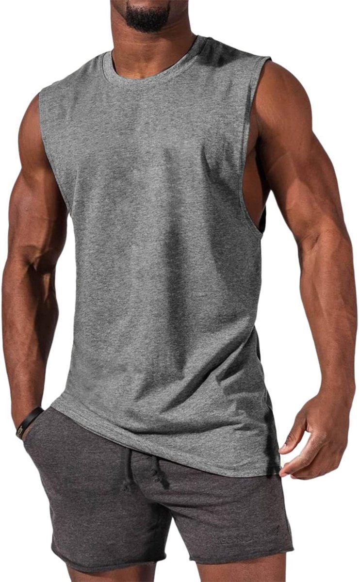 Tanktop voor heren, mouwloos spiershirt, gym, sport, onderhemd mannen, ronde hals, T-shirt, fitness, T-shirt voor mannen