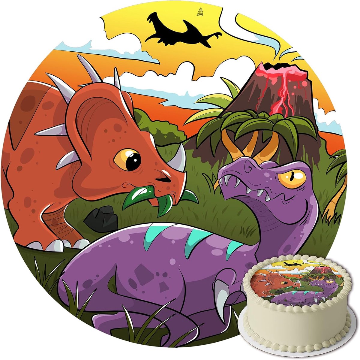 Taarttopper Verjaardag - Verjaardag Decoratie Dino Motief - Taart - Taart Decoratie - Eetbare Papieren Fondant - Rond 20 cm - Taartdecoratie Eetbaar - Cake Birthday Decoration