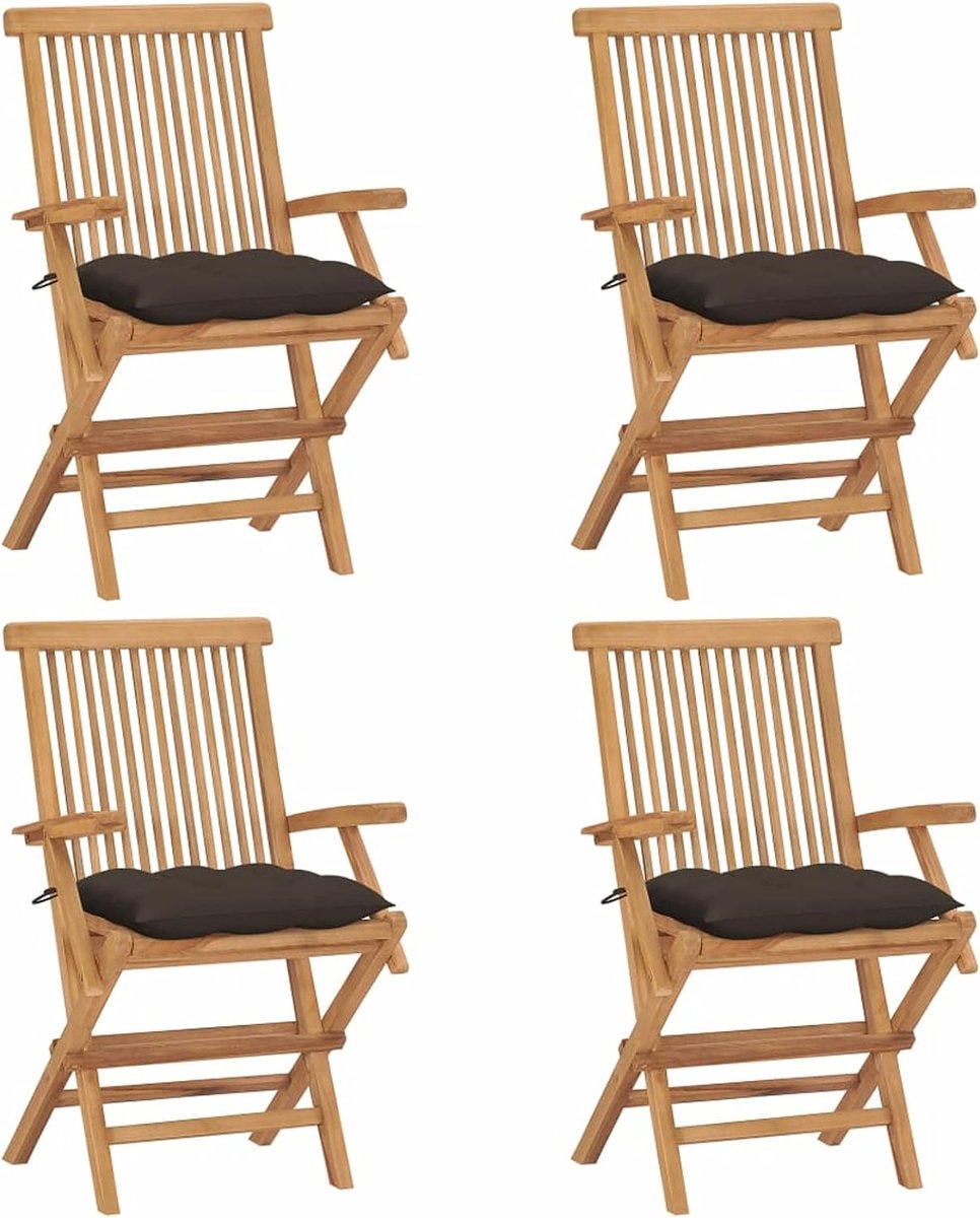 4 stuks, met kussen, grijs, taupe, stoelen voor woonkamer, balkon, stoel, buiten, terras, tuin, eetkamer, stoelen, teakhout