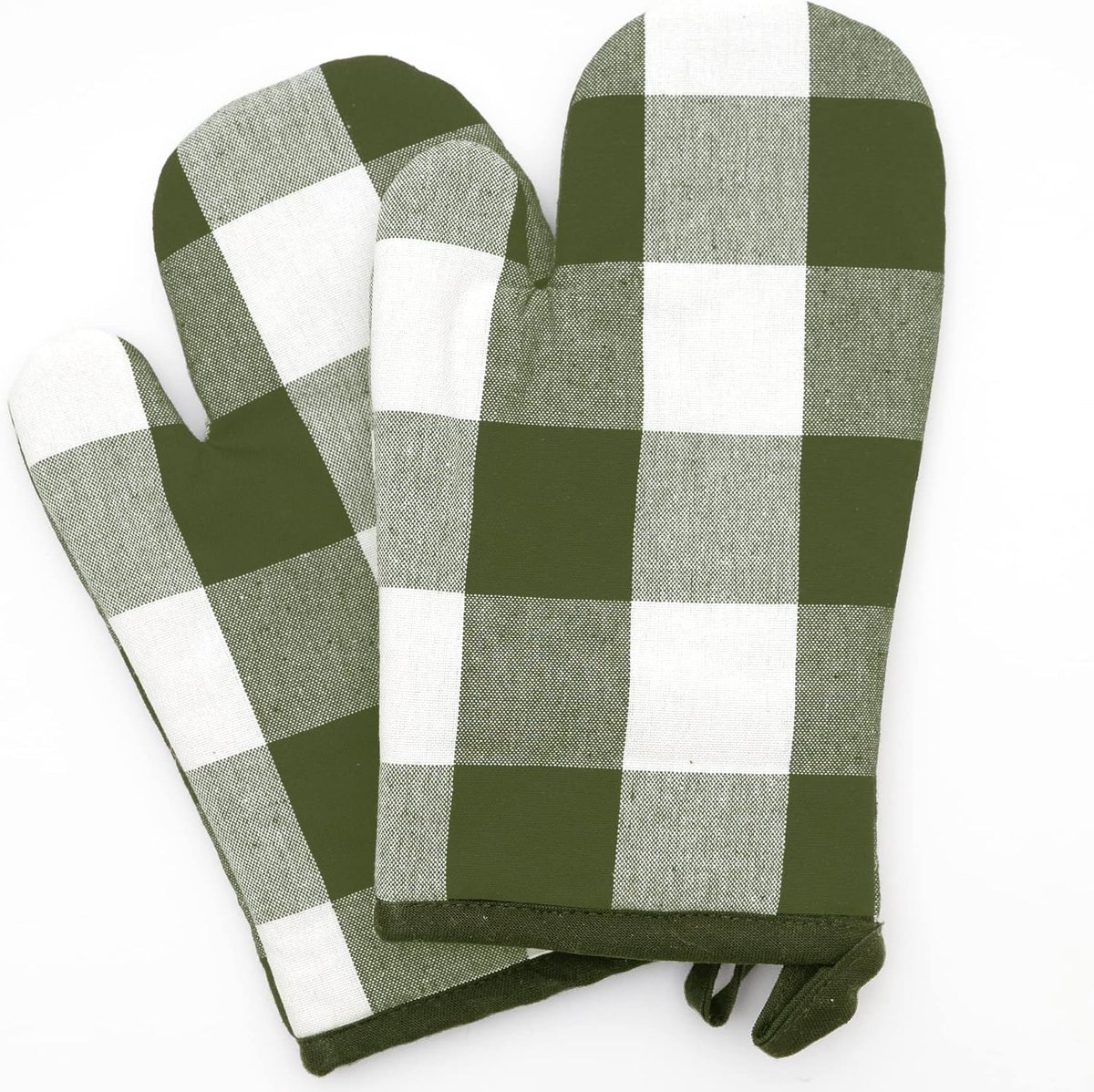Ovenwantset, 2 x groen geruite ovenhandschoenen van 100% katoen, praktische set ovenhandschoenen, kookhandschoenen, hittebestendig