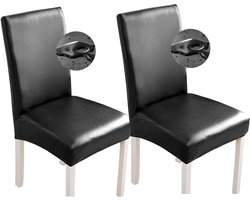 2/1 stuks, PU-lederen stoelhoes, waterdichte stretch, voor eetkamer, universeel, voor thuis, kantoor, restaurant (2-delig, zwart)