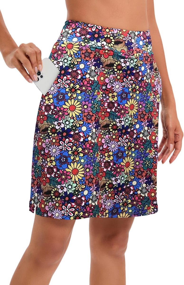 Skort, sportieve kleding, voor dames, knielang met binnenshort, atletische tennisrok, met hoge taille, rok met broekje eronder, perfect voor sport, golf, wandeltraining