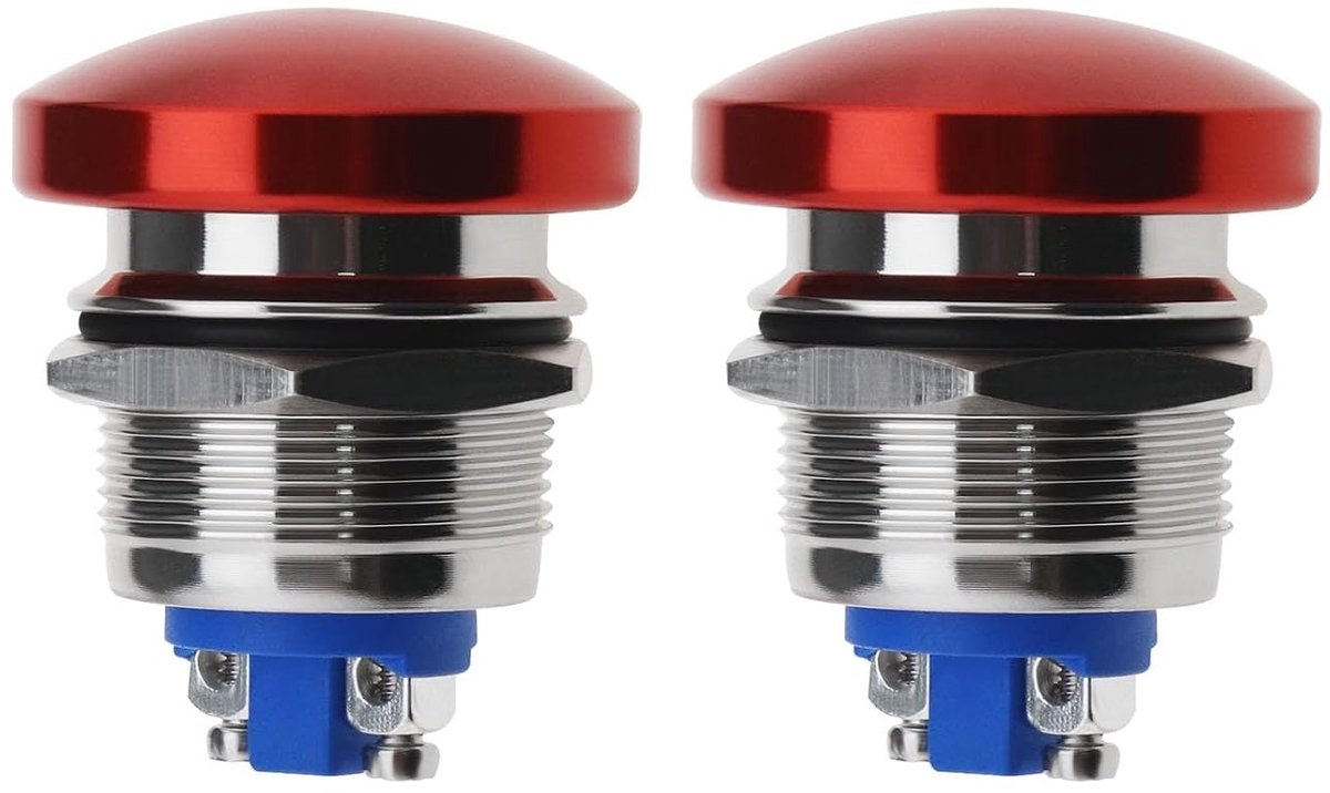 2 Stks Rode Mushroom Hoofdknop Schakelaar Waterdichte Drukknopschakelaar Aluminium Legering Ronde Startknop Accessoires voor Auto SUV Truck RV Boot 22mm