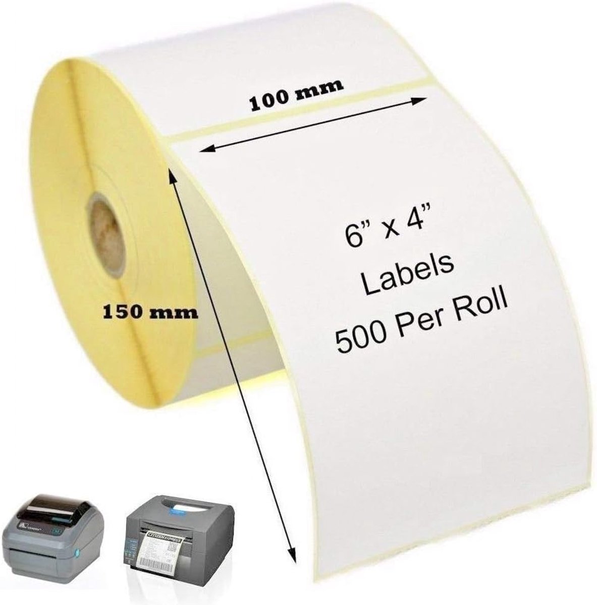 10 x Rollen Zebra Wit Direct Thermische Etiketten - 150mm x 100mm (6" x 4"), Permanent - voor Zebra Direct Thermische Printer GK420D, GX420D, GK420T LP2844, LP2824 (5000 Labels) 10 rollen