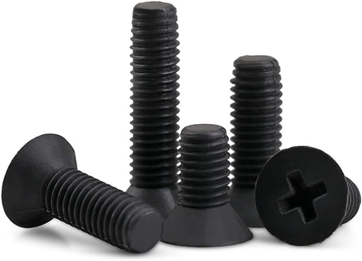 Kruis verzonken kop schroef platte kop schroef geïsoleerde plastic schroeven zwart M4*10 mm,50 pcs