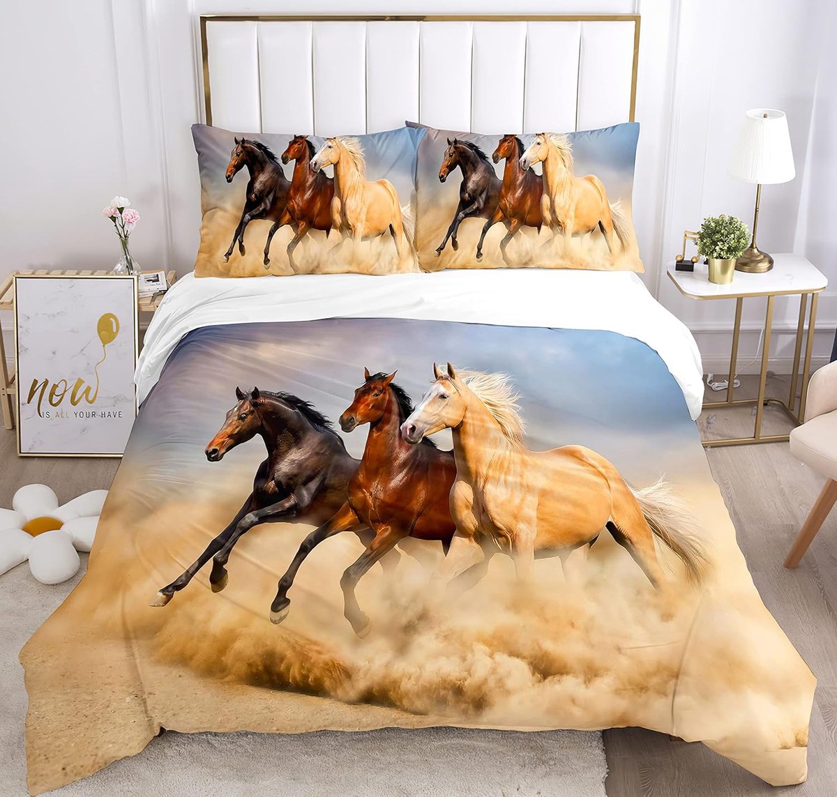 135 x 200 cm, 3D-paarden dierpatroon beddengoedsets met ritssluiting, super zacht, aangenaam microvezel beddengoed, 3-delig dekbedovertrek van 135 x 200 cm + 1 kussensloop 50 x 75 (paard-1, 135 x 200 cm)