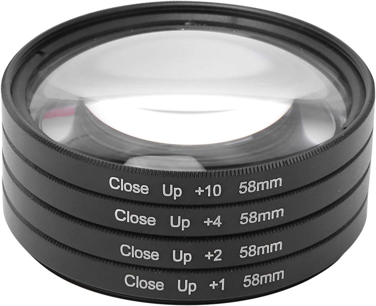 Close Up Filter Set, Optisch Glas Macro Close Up +1 +2 +4 +10 Lens Filter Kit 58mm, Macro Filter Accessoire voor/Nikon/Sony Camera's