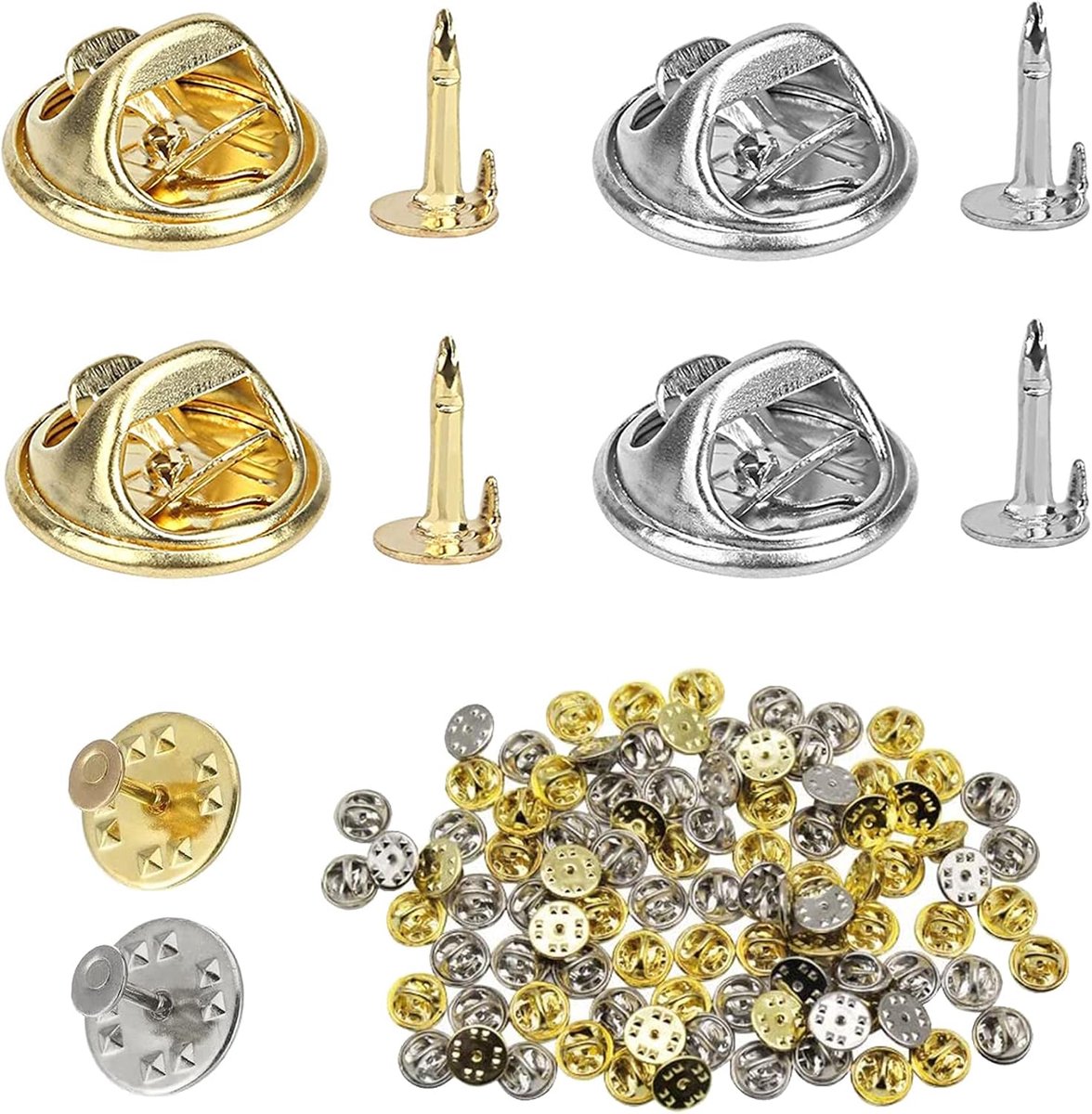 100 stuks pin vlinder sluiting vlinder koppeling met lege pinnen vlinder pin rug koppeling naalden pinnen badges vervanging voor ambachten sieraden DIY maken (goud, zilver)