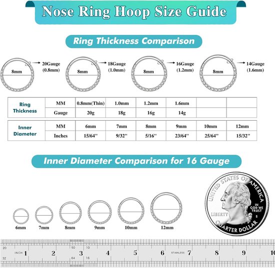 Ringen oor helix conch zilver goud piercing kraakbeen ringen tragus daith opaal ring neus piercing hypoallergeen 18G 16G 6MM/8MM/10MM — afbeelding 5