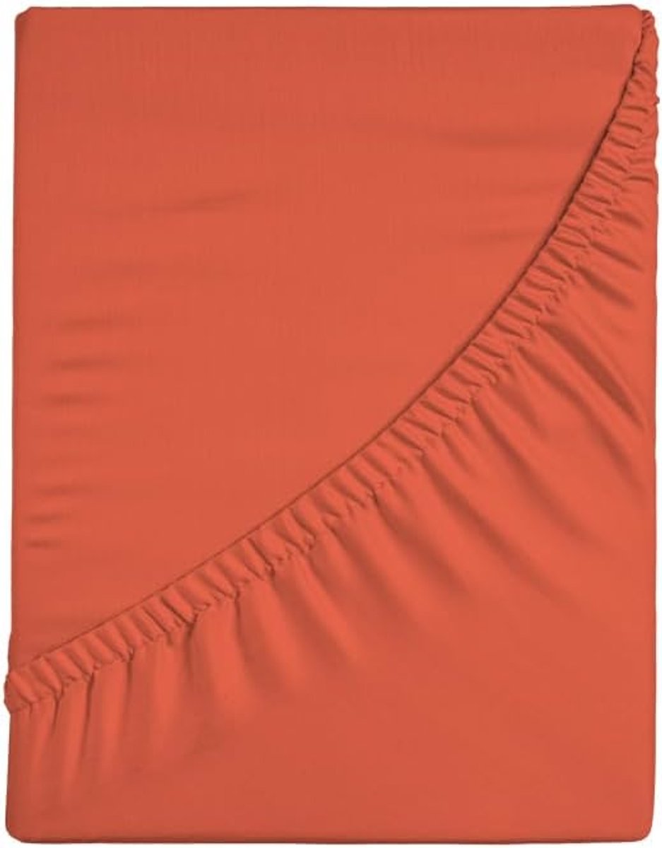 Hoeslaken voor Frans bed, effen, 100% katoen, maxi-hoek 30 cm, voor Frans bed, koraal, 130 x 200 cm