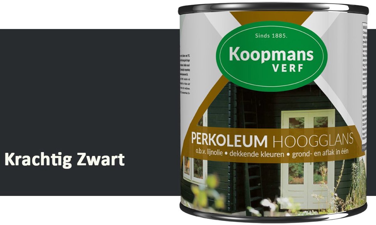 Koopmans Perkoleum Hoogglans Dekkend – Krachtig Zwart – 750 ml – Dekkende Beits Buiten – Schutting, Gevel & Tuinhout