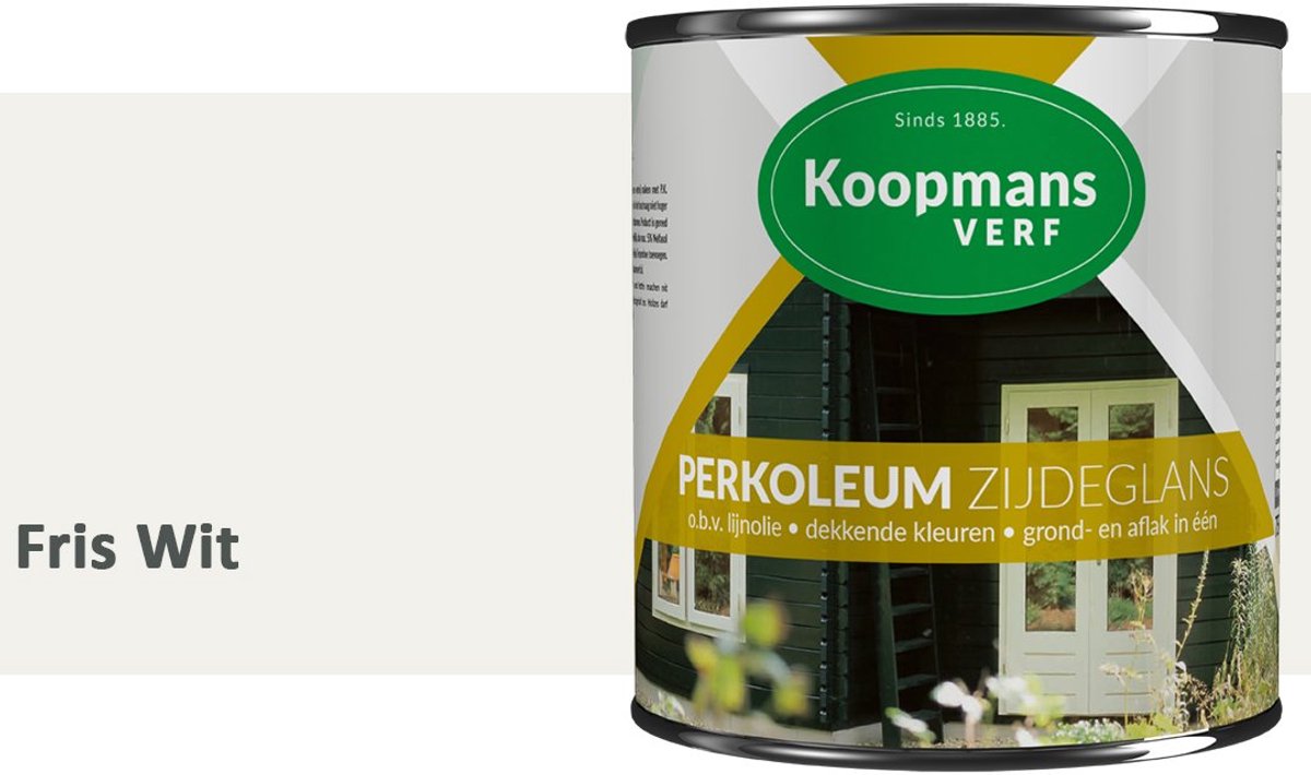 Koopmans Perkoleum Zijdeglans Dekkend – Houtverf Buiten – Dekkende Beits voor Schutting & Gevel – Elastisch & Weerbestendig – 2,5 l – Fris Wit