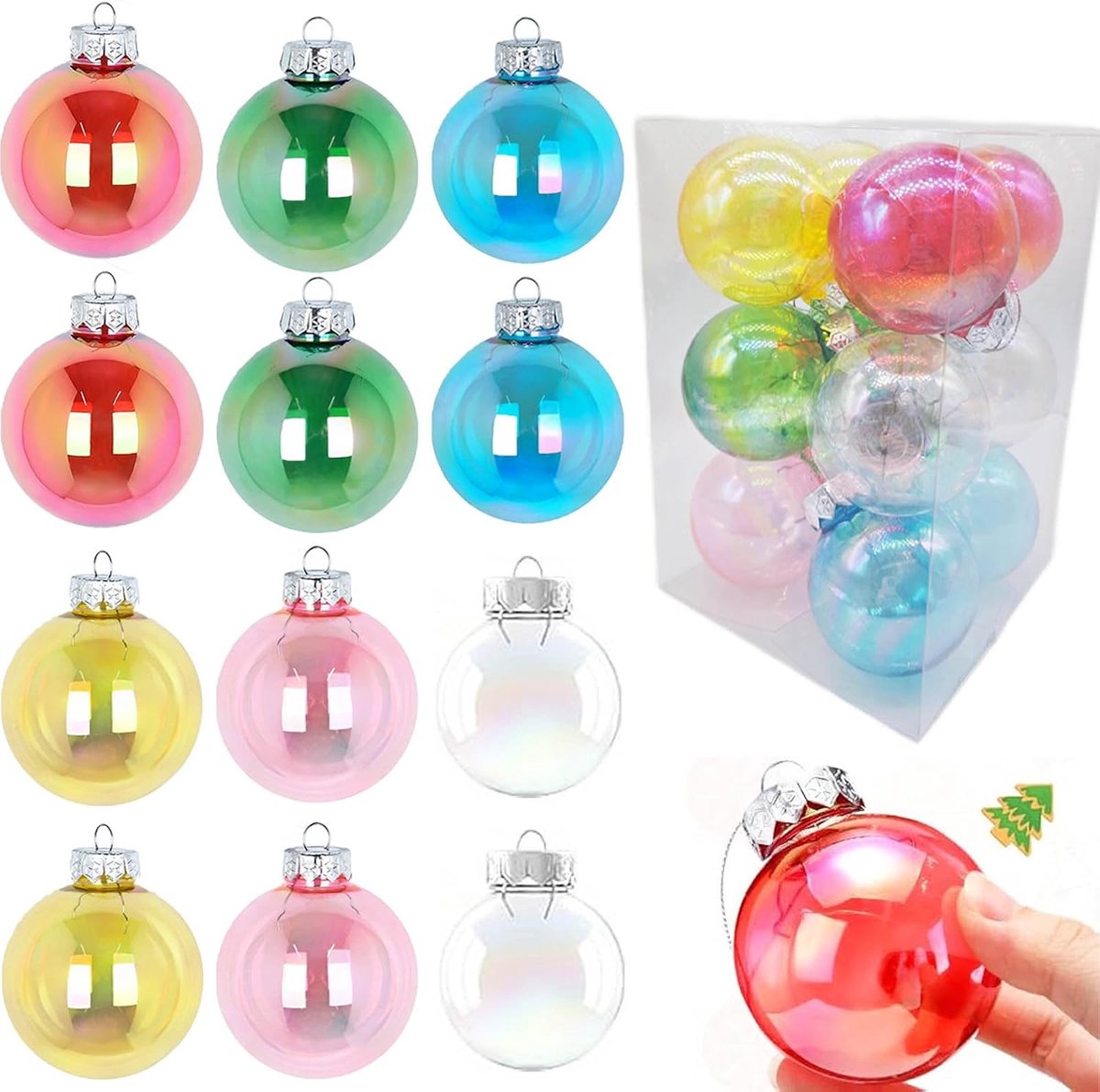 60MM Clear Iriserende Plastic Bal 12-delige Ornament Set (Kleurrijk)