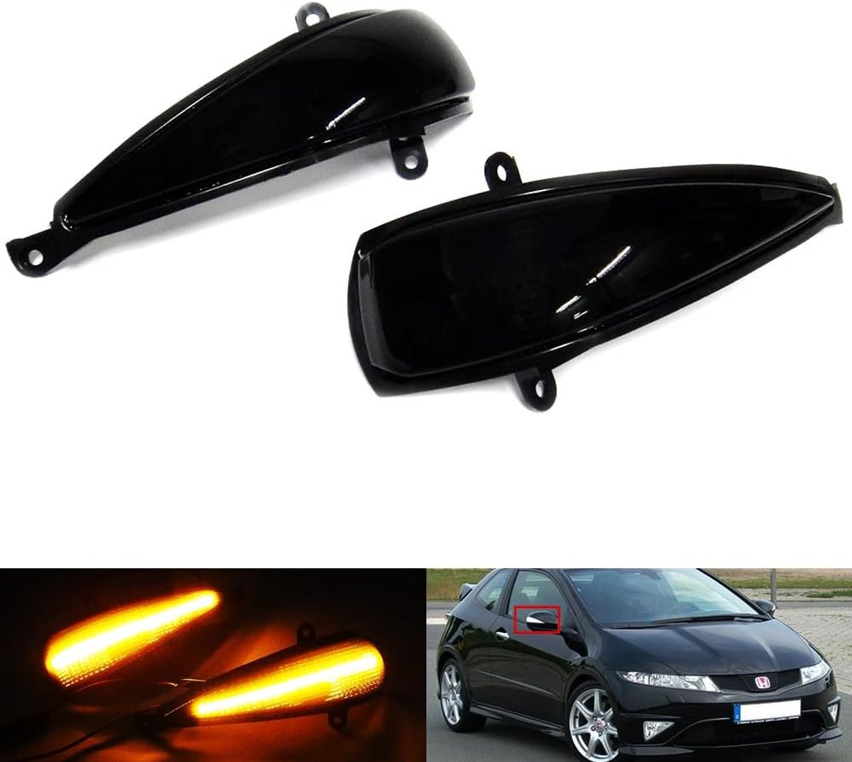 2x Zwarte lens zijspiegel indicator Amber LED markeringslicht geschikt voor 2005-2011 Civic MK8 3 5 deurs hatchback FN FK Type R