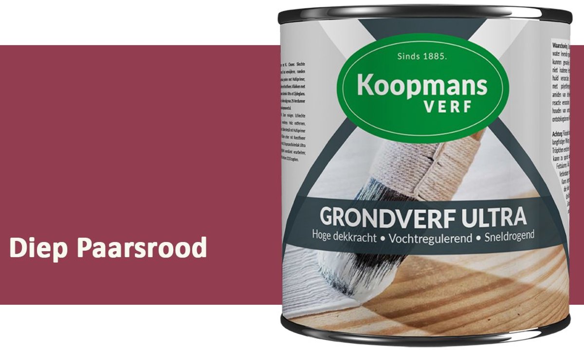 Koopmans Grondverf Ultra – Grondverf Hout & Metaal Binnen en Buiten – Vochtregulerende Primer – Hoge Dekking – Zijdeglans – Diep Paarsrood – 375 ml