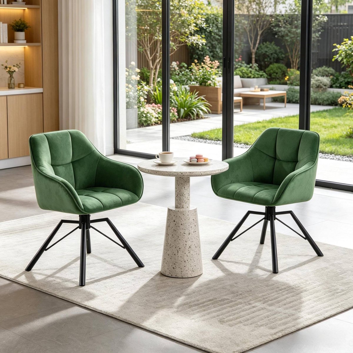 MODENUIT Eetkamerstoel - Set Van 2 - 360 Graden Draaibaar - Voor Eetkamer - Velvet Donkergroen - 82,5 cm Hoog
