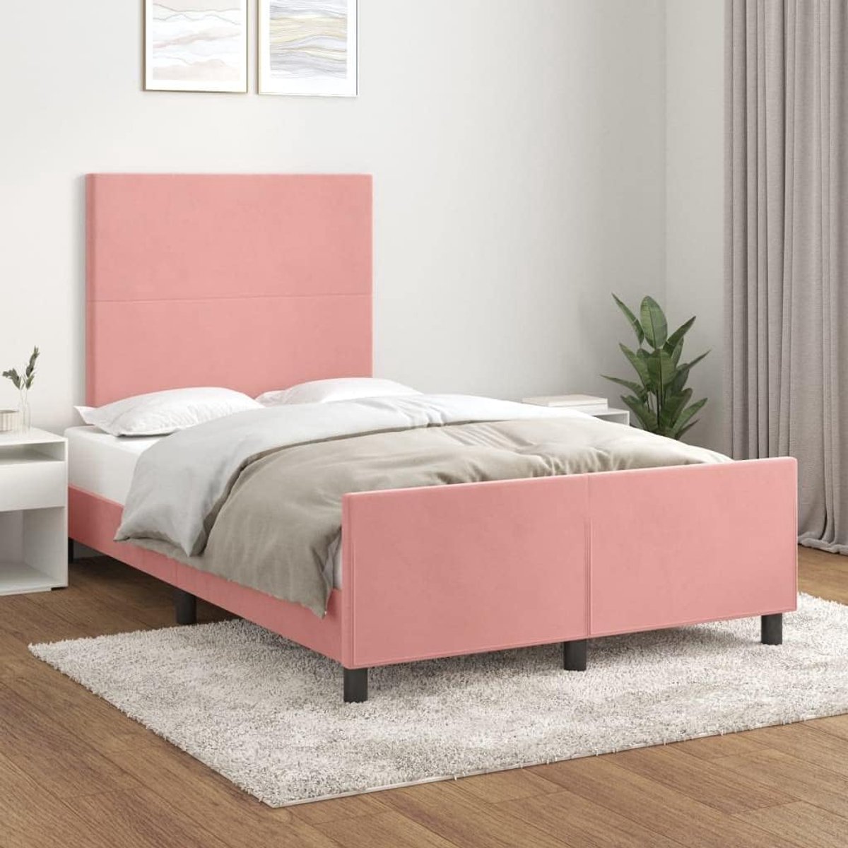 Bedframe met Verstelbaar Hoofdeinde Roze 120x200 cm Luxe Stevige Houten Lattenboden voor Slaapkamer en Logeerkamer