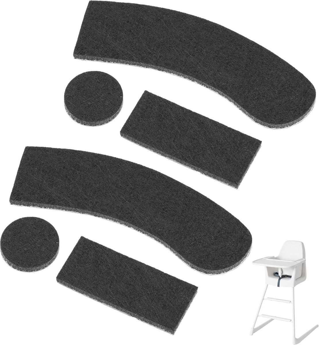 Viltdoppen voor hoge stoel, 1 set, compatibel met IKEA LANGUR kinderstoel, in zwart, om te lijmen, stoelpootladder, kinderstoel, vilten glijder, pad, stoelpoten, babystoel, vloerbeschermers, kit,